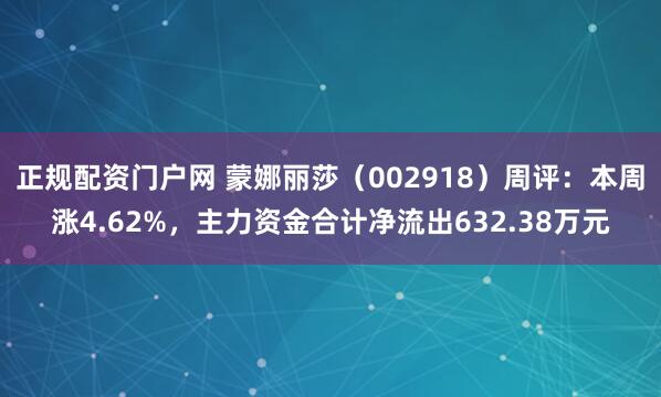 正规配资门户网 蒙娜丽莎（002918）周评：本周涨4.62%，主力资金合计净流出632.38万元